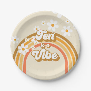Retro Rainbow Ten is a Vibe Groovy 10th Birthday Paper Plate