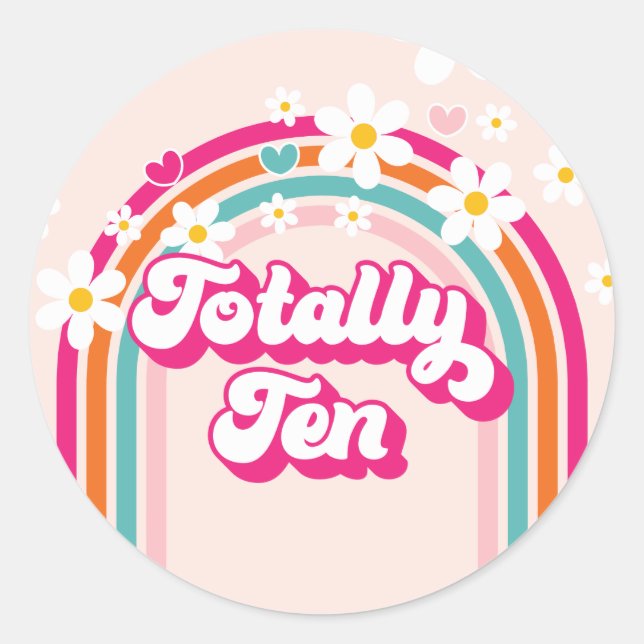 Retro Rainbow Totally Ten 10th Birthday Classic Round Sticker (Front)