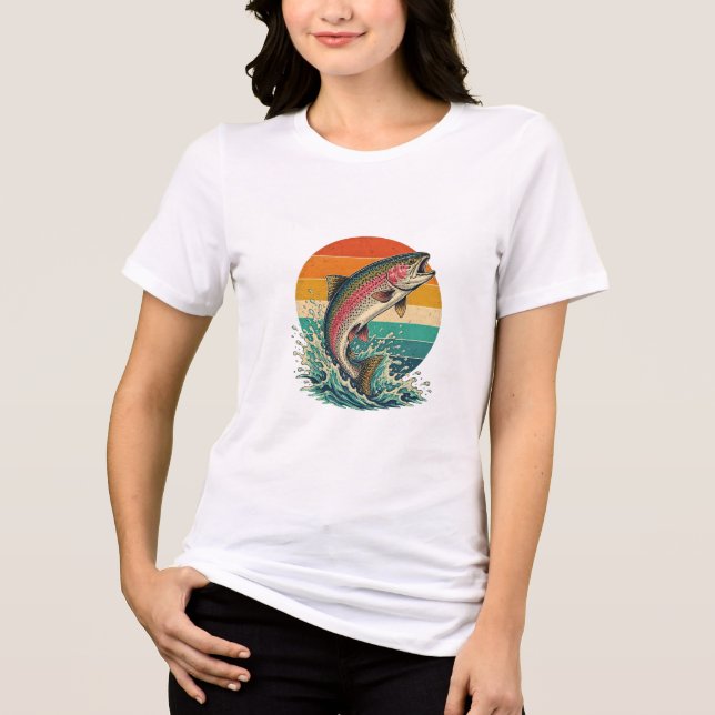 Retro Rainbow Trout Sunset Tri-Blend Shirt (Front)
