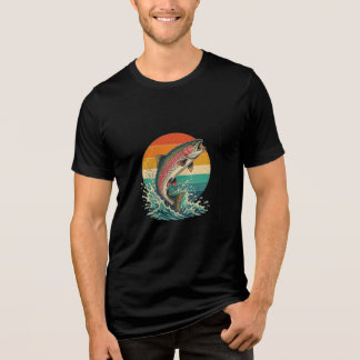 Retro Rainbow Trout Sunset Tri-Blend Shirt