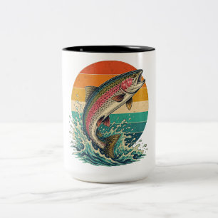 Retro Rainbow Trout Sunset Two-Tone Coffee Mug