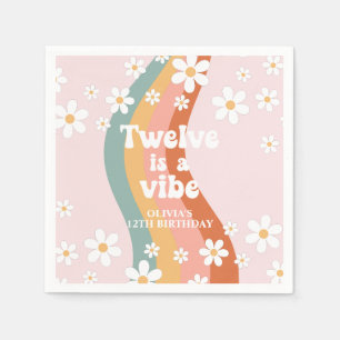 Retro Rainbow Twelve is a Vibe Daisy 12th Birthday Napkin