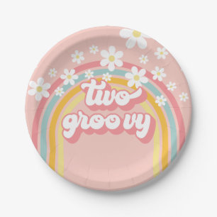 Retro Rainbow Two Groovy 2nd Birthday Paper Plate