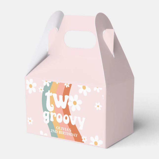 Retro Rainbow Two Groovy Daisy 2nd Birthday Favor Box (Front Side)