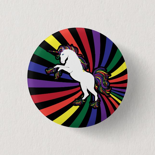 Retro Rainbow Unicorn 1 Inch Round Button (Front)