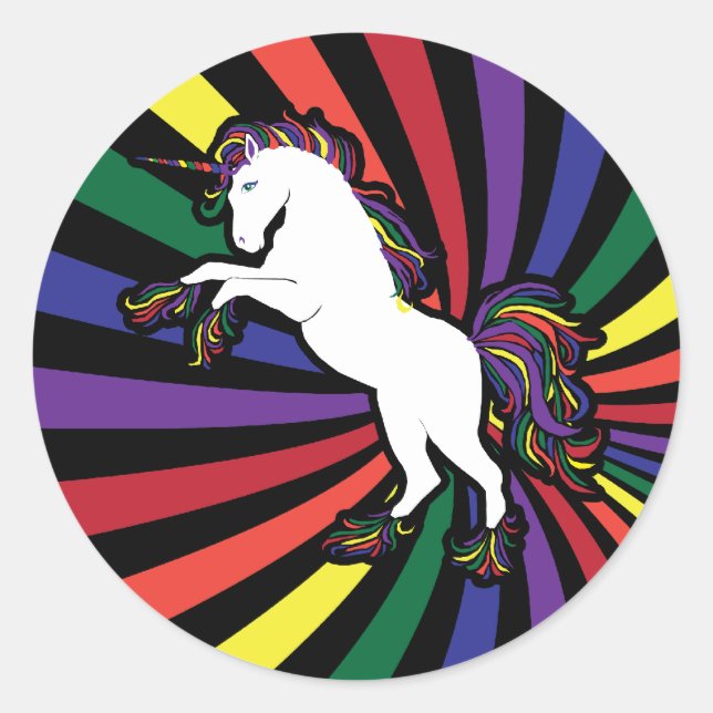 Retro Rainbow Unicorn Classic Round Sticker (Front)