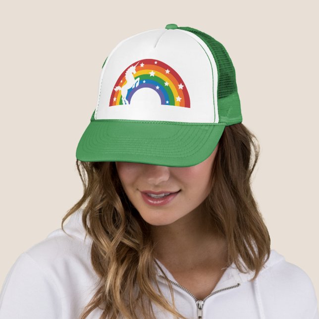 Retro Rainbow Unicorn Trucker Hat (In Situ)