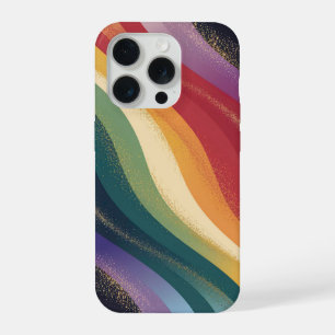 Retro Rainbow Waves with Golden Accents iPhone 15 Pro Case