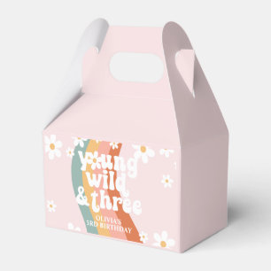 Retro Rainbow Young Wild Three Daisy 3rd Birthday Favor Box