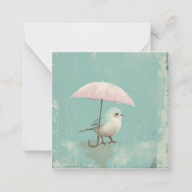 Retro Raindrops: Simple Shapes, Playful Bird Rain Card (Front)