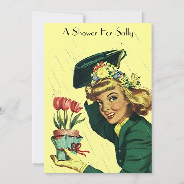 Retro Raining Shower Party Announcement Invitation (Front)