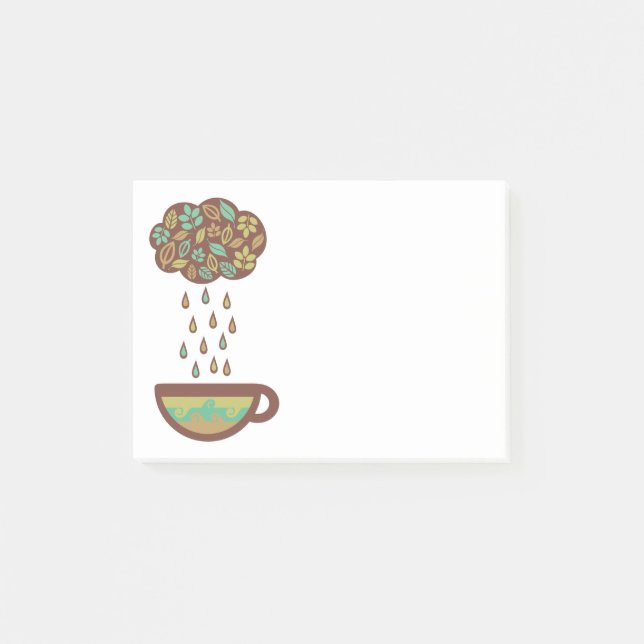 Retro raining tea leaves cloud teacup post-it notes (Front)