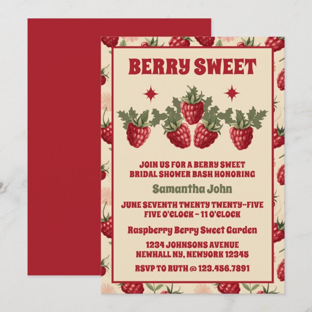 Retro Raspberry Bridal Shower Invitation (Front/Back)