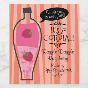 Retro raspberry cordial homemade wine vinegar label