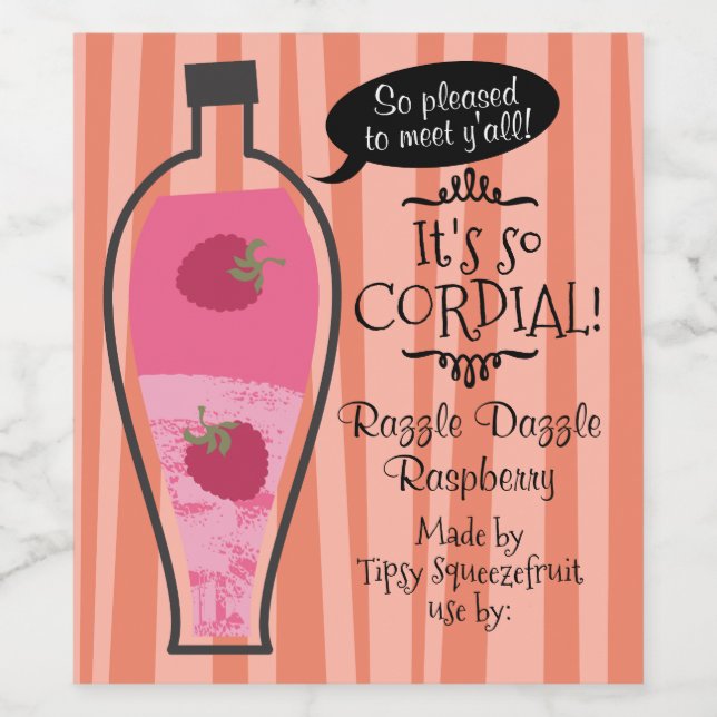 Retro raspberry cordial homemade wine vinegar wine label (Single Label)