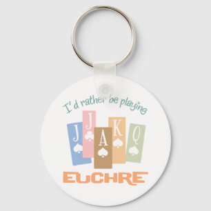 Retro Rather Play Euchre Keychain