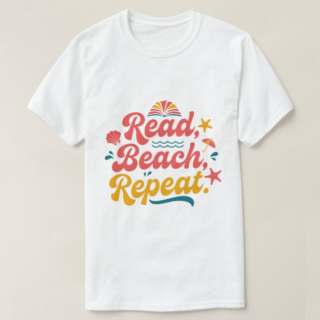 Retro Read Beach Repeat Summer Book Lover T-Shirt (Design Front)