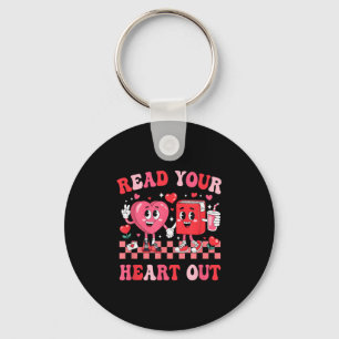 Retro Read Your Heart Out Valentines Teacher Booki Keychain