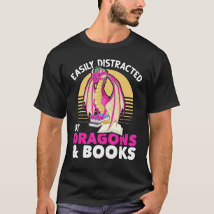Retro Reading Book Fantasy Dragon Book Dragon T-Shirt