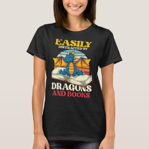 Retro Reading Bookworm Librarian Book Dragon T-Shirt
