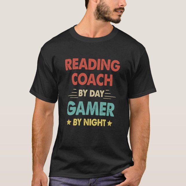 Retro Reading Coach By Day Gamer By Night T-Shirt (Front)