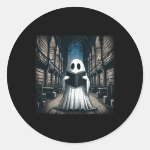 Retro Reading Ghost Library Halloween Librarian Bo Classic Round Sticker