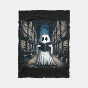 Retro Reading Ghost Library Halloween Librarian Bo Fleece Blanket