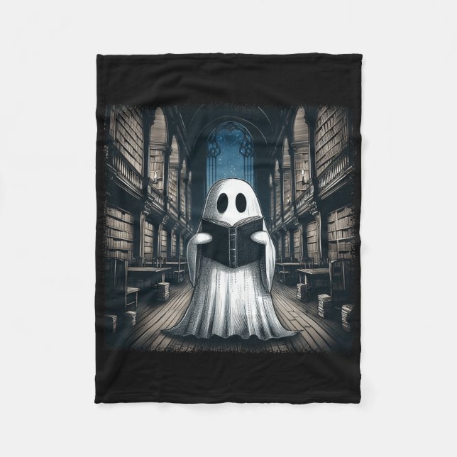 Retro Reading Ghost Library Halloween Librarian Bo Fleece Blanket (Front)