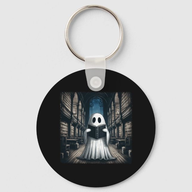 Retro Reading Ghost Library Halloween Librarian Bo Keychain (Front)