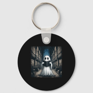 Retro Reading Ghost Library Halloween Librarian Bo Keychain