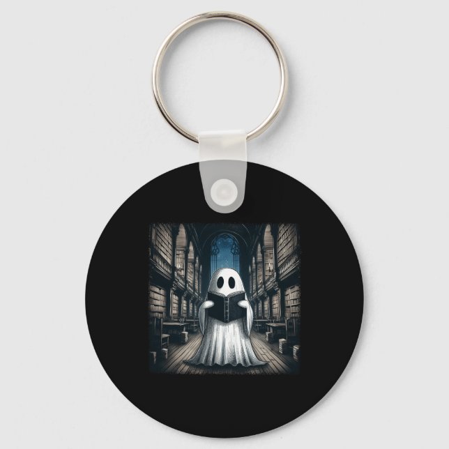 Retro Reading Ghost Library Halloween Librarian Bo Keychain (Front)