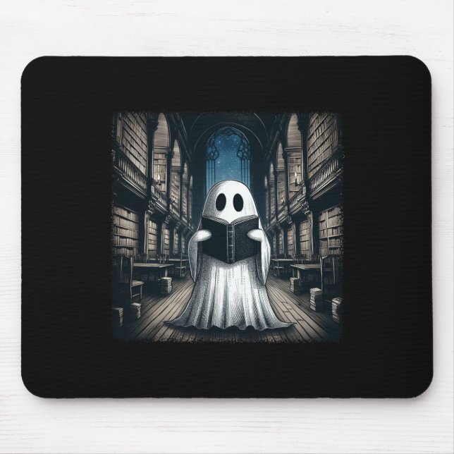 Retro Reading Ghost Library Halloween Librarian Bo Mouse Pad (Front)