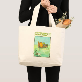 Retro Reading Poster Art, Colourful Frog and Fish Large Tote Bag