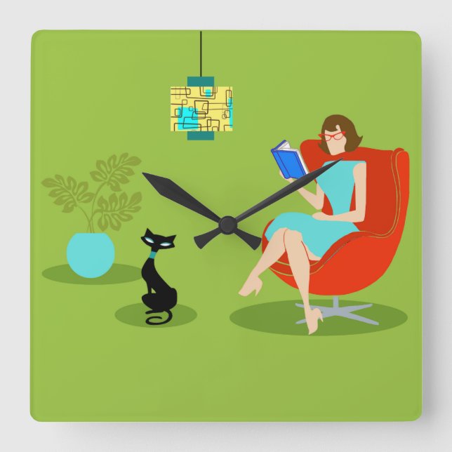 Retro Reading Woman Acrylic Wall Clock (Front)