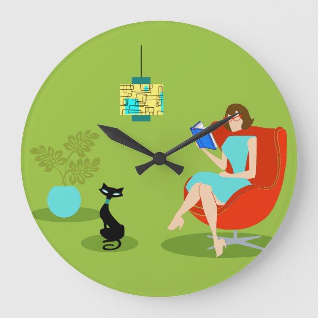 Retro Reading Woman Acrylic Wall Clock (Front)