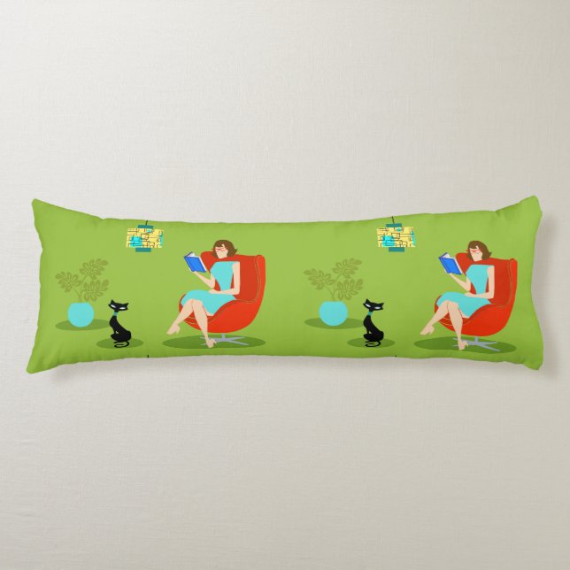 Retro Reading Woman Body Pillow (Front)