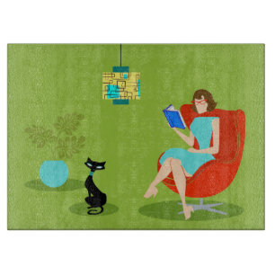 Retro Reading Woman Cutting Board