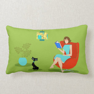 Retro Reading Woman Lumbar Pillow