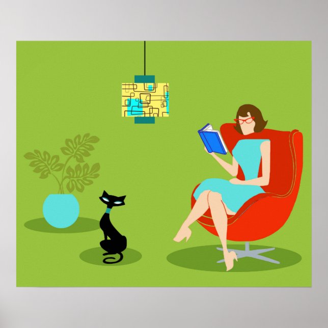 Retro Reading Woman Poster (Front)