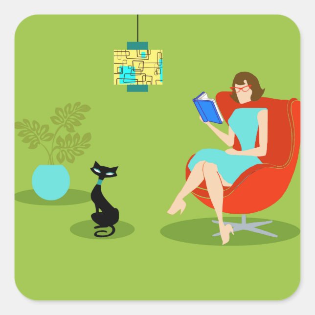 Retro Reading Woman Stickers (Front)