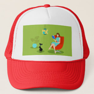 Retro Reading Woman Trucker Hat