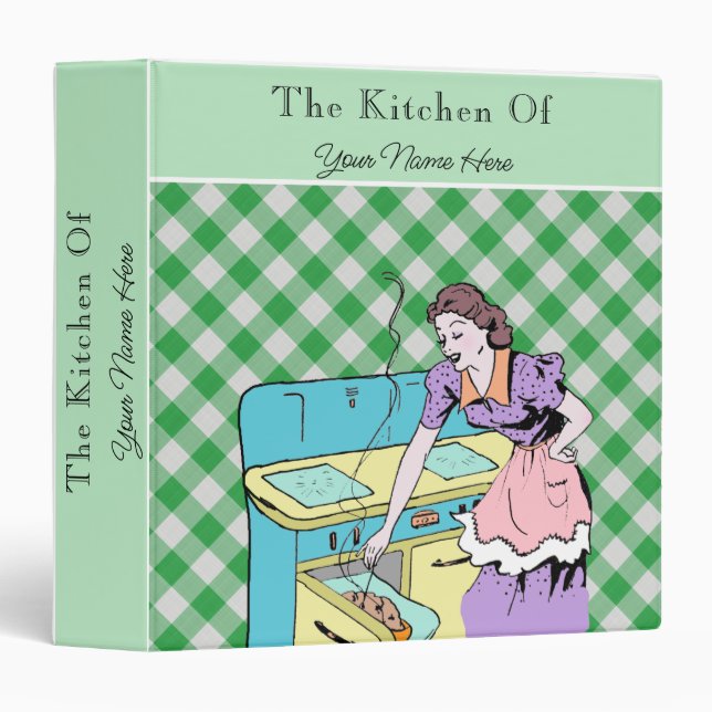 Retro Recipe Green Plaid Checks Cookbook Wife Binder (Front/Spine)