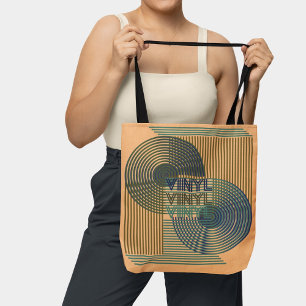 Retro Record Mid Century Modern Line Art Vinyl  Tote Bag