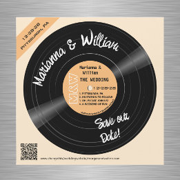 Retro Record Monogram QR Magnet Save the Date