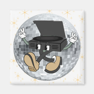 Retro Record Player Character Square Magnet