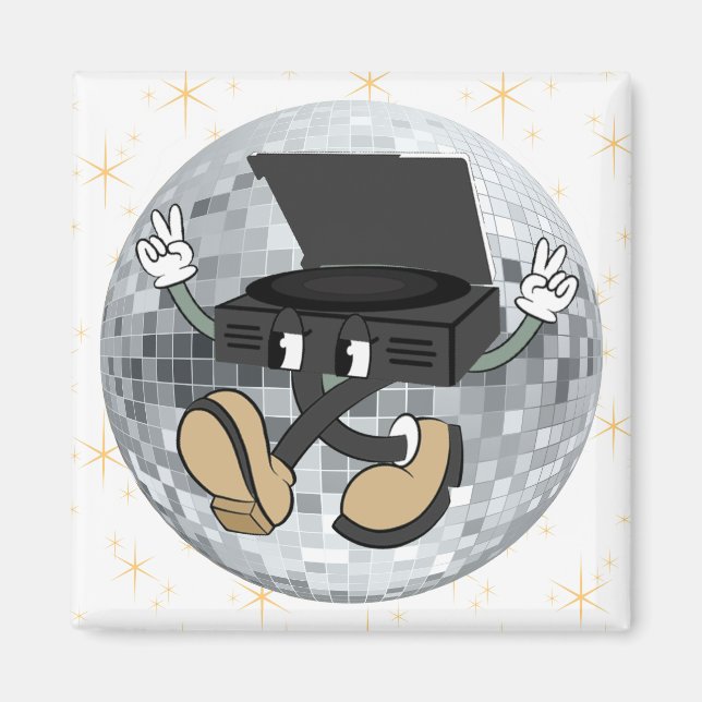 Retro Record Player Character Square Magnet (Front)