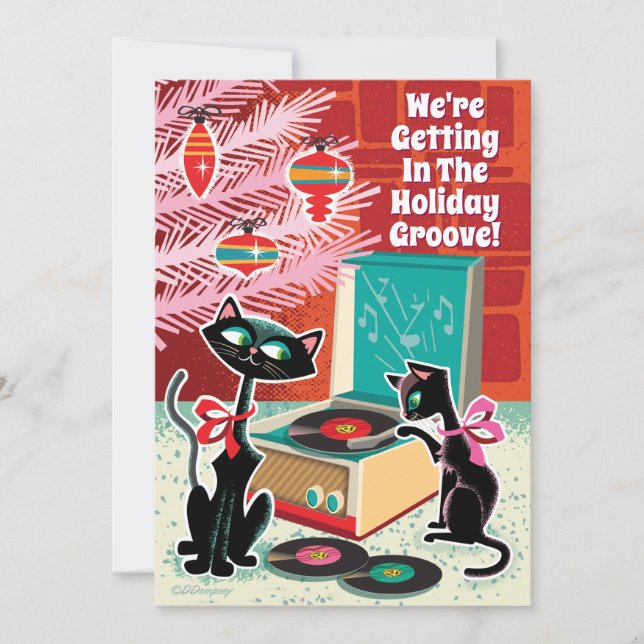 Retro Record Player Cool Cats Christmas Party Invitation (Front)