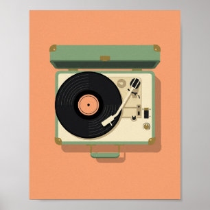Retro Record Player Poster Vintage Vinyl Music