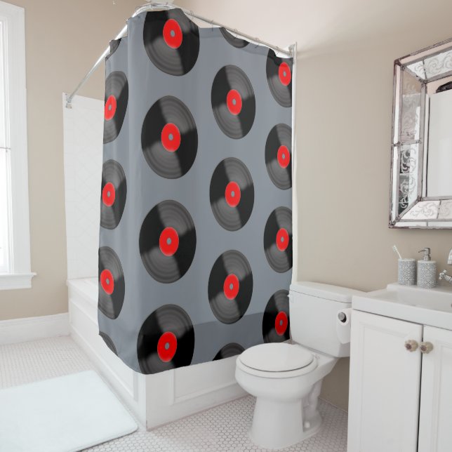 Retro Record Shower Curtain (In Situ)
