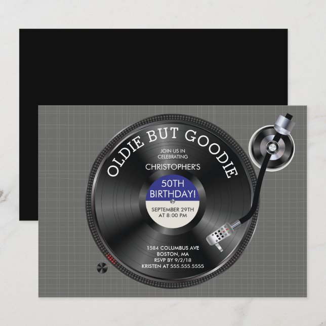 Retro Record Turntable Birthday Party Invitation (Front/Back)